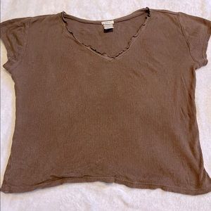 Brown Ribbed Womens T, Old Navy, L